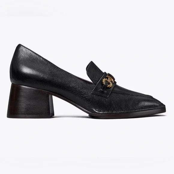TORY BURCH PERRINE HEEL LEATHER LOAFERS
