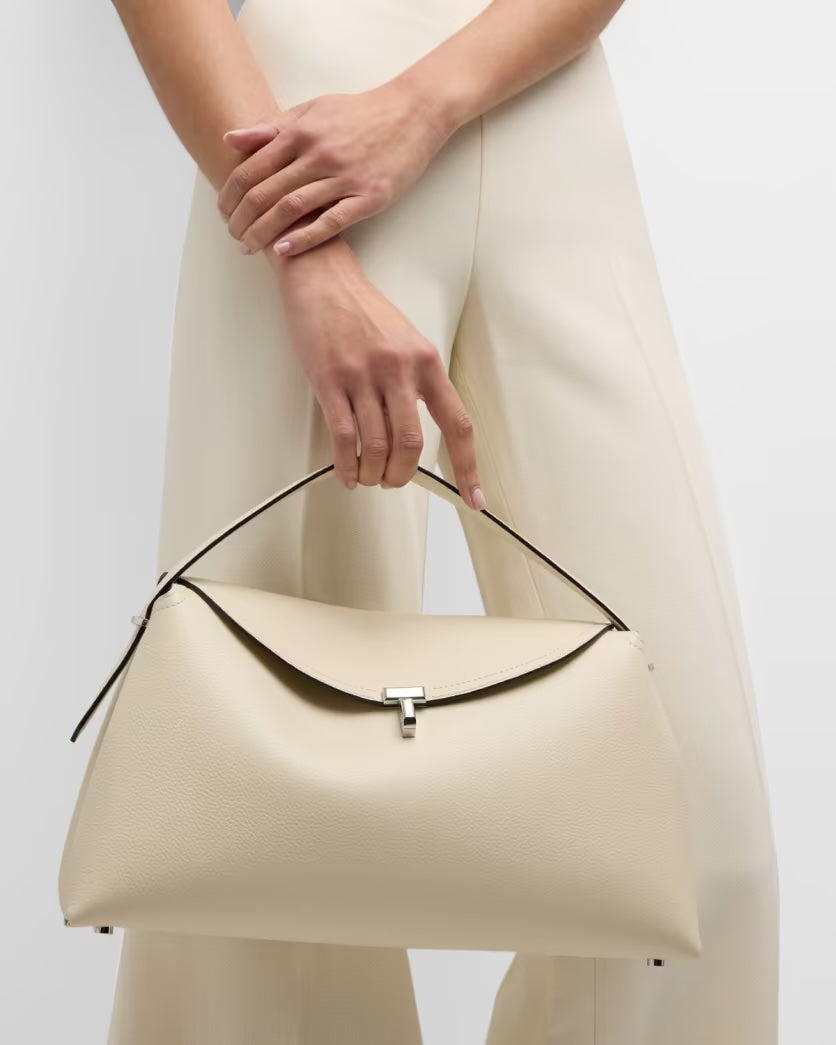 TOTEME T-LOCK GRAINED CALFSKIN LEATHER SHOULDER BAG