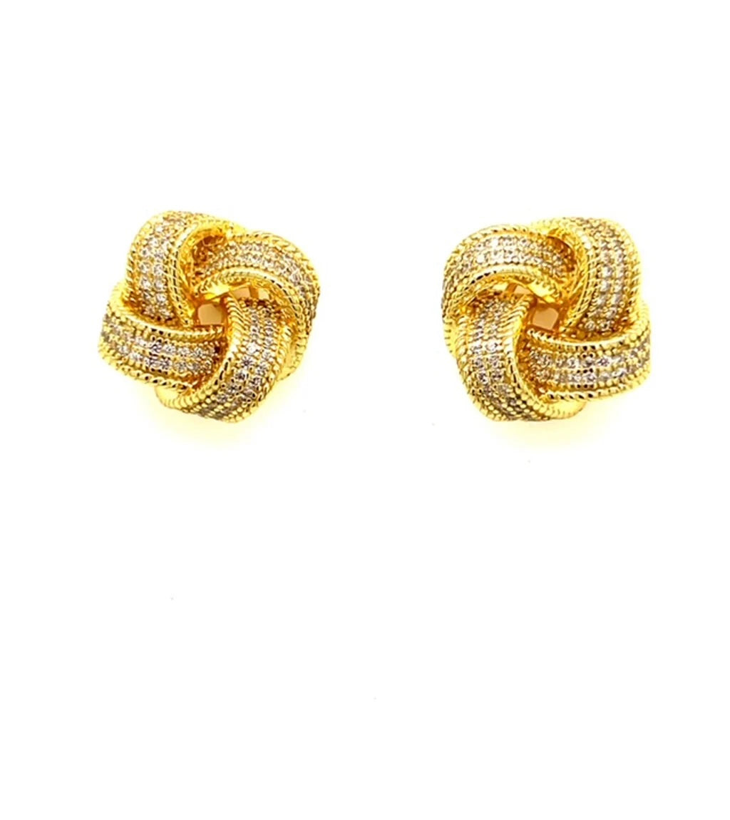 STERLING SILVER GOLD PLATED SWAROVSKI® CRYSTAL TRINITY KNOT EARRINGS