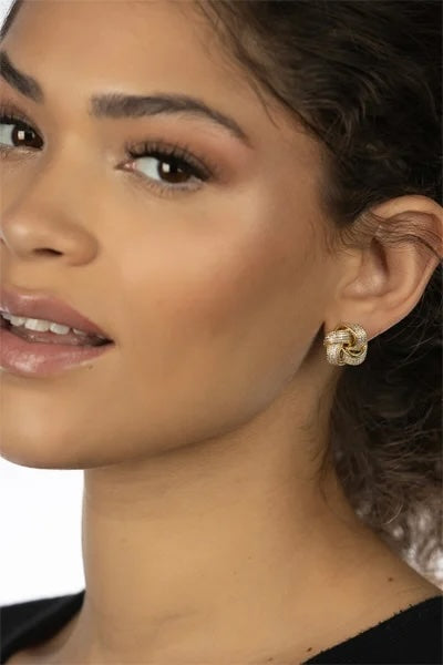 STERLING SILVER GOLD PLATED SWAROVSKI® CRYSTAL TRINITY KNOT EARRINGS