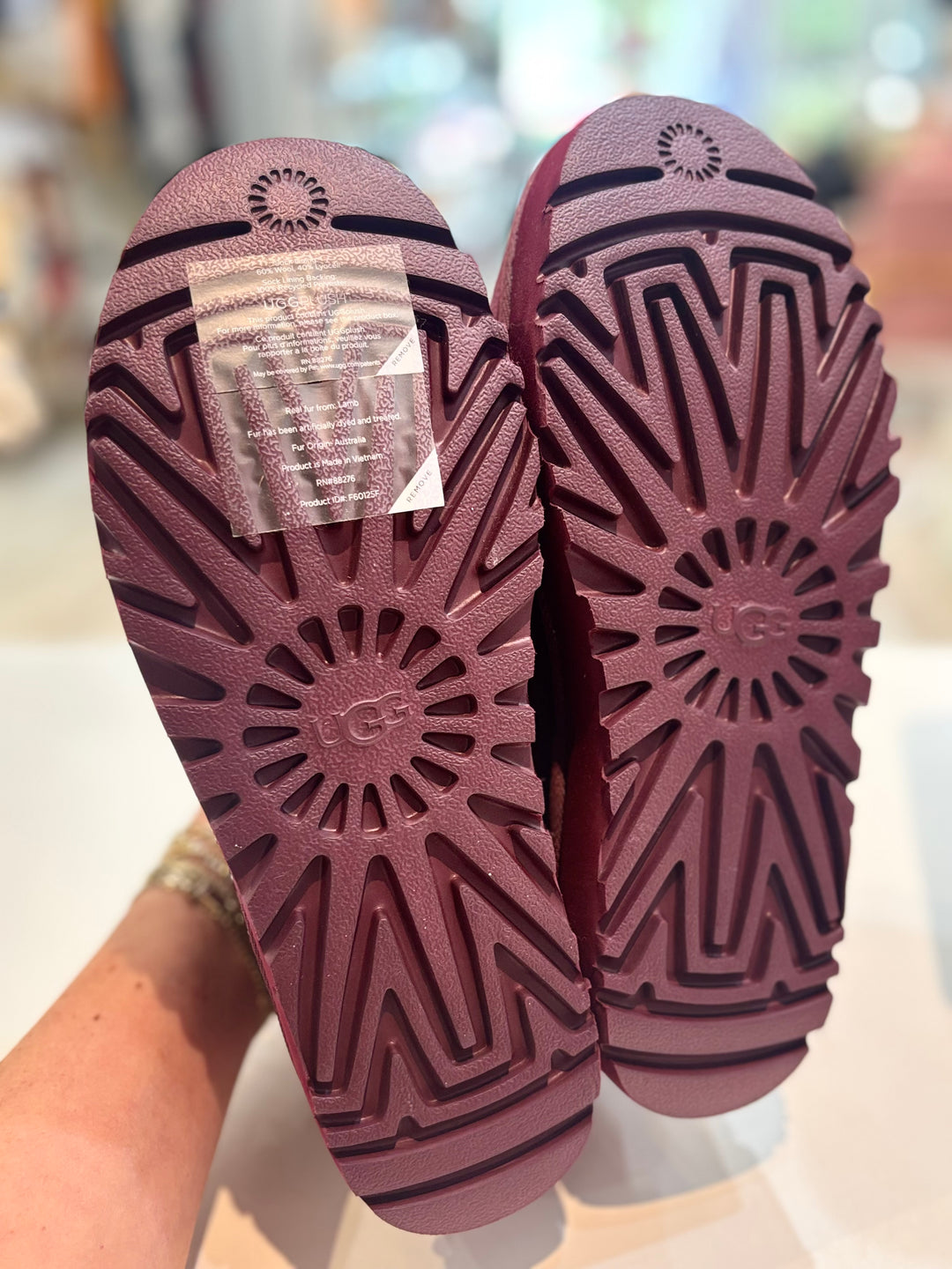 UGG ANSLEY PARC SUEDE FUR-LINED PLATFORM SLIP-ON SHOOTIES – BURNT MAGENTA