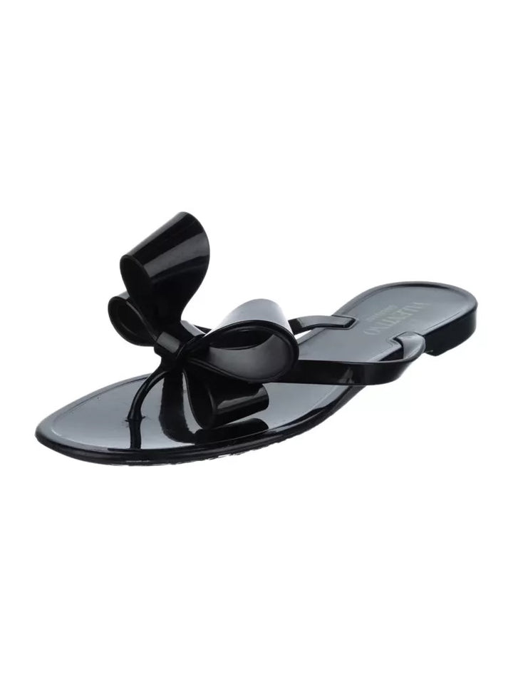 VALENTINO GARAVANI JELLY BOW SLIDE SANDALS BLACK
