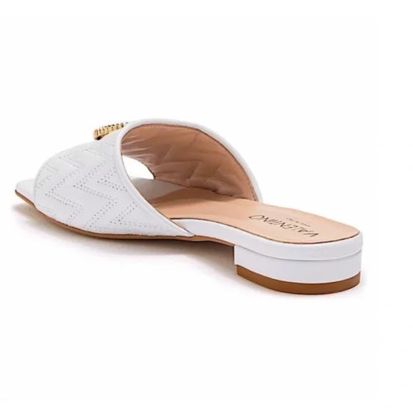 VALENTINO AFRODITE LOGO QUILTED LEATHER SLIP-ON MULES