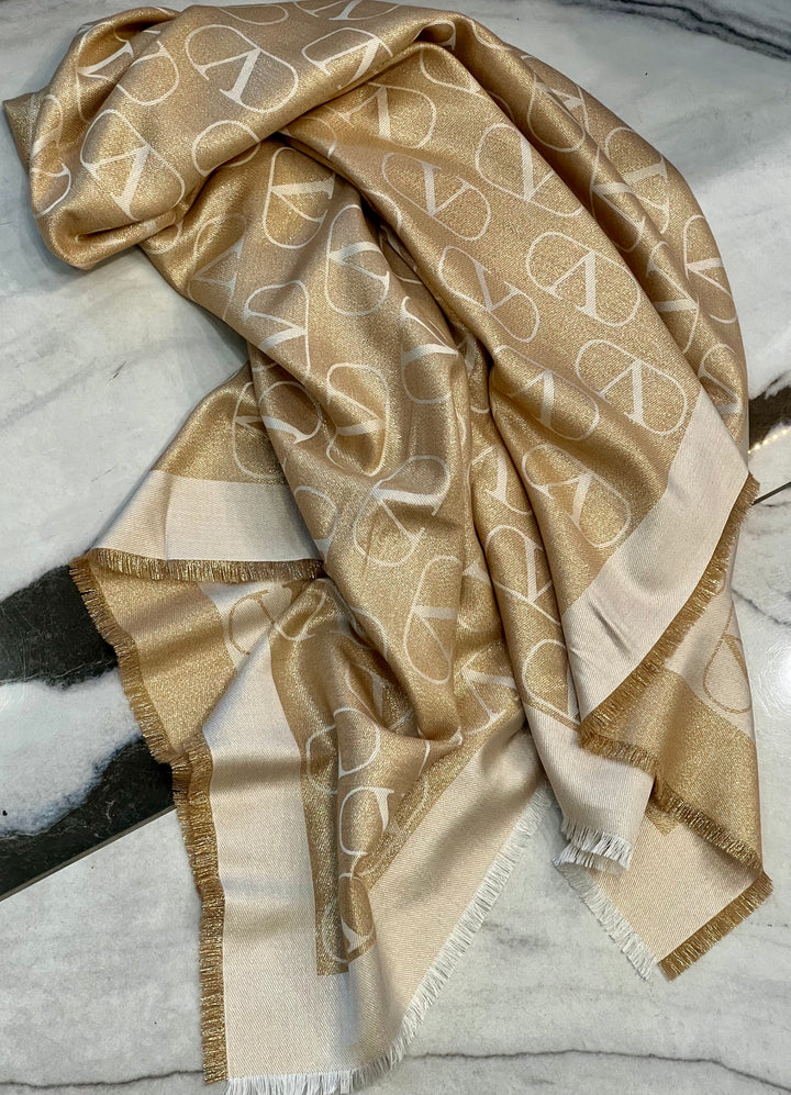 VALENTINO GARAVANI ALLOVER VLOGO PRINTED SILK SCARF