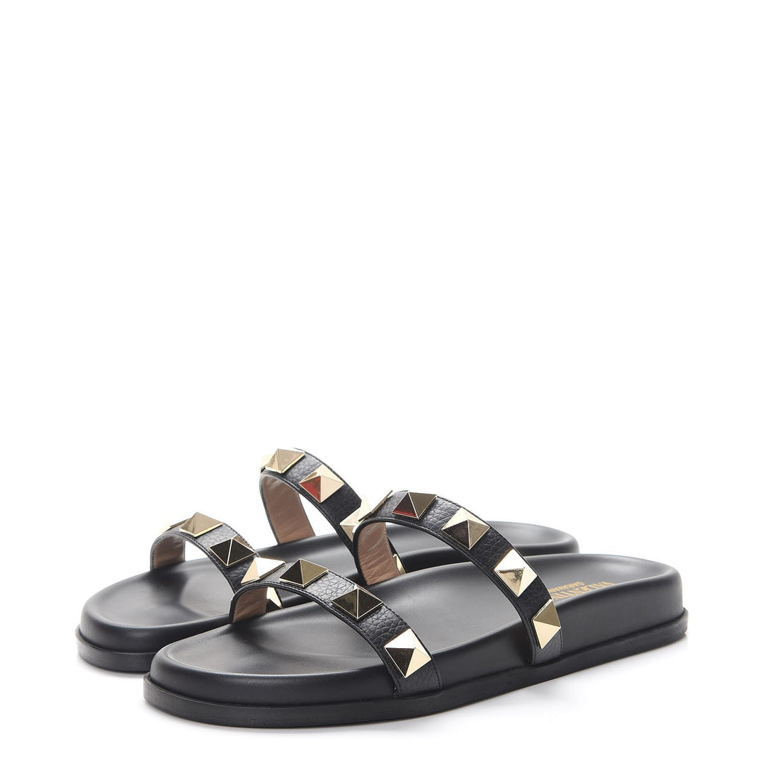 VALENTINO CALFSKIN LEATHER MACRO ROCKSTUD SLIDES
