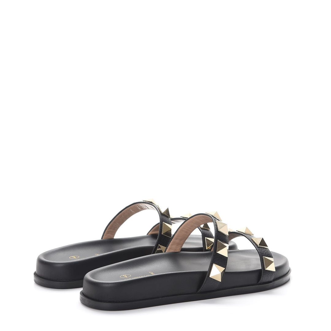 VALENTINO CALFSKIN LEATHER MACRO ROCKSTUD SLIDES
