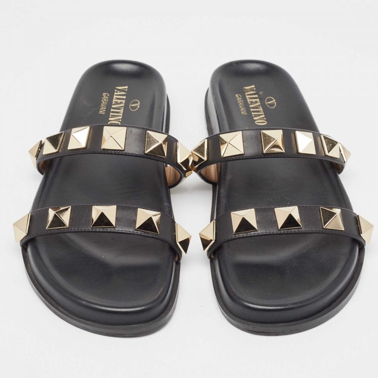 VALENTINO CALFSKIN LEATHER MACRO ROCKSTUD SLIDES