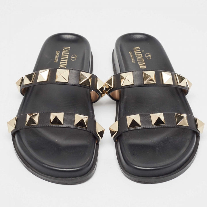 VALENTINO CALFSKIN LEATHER MACRO ROCKSTUD SLIDES