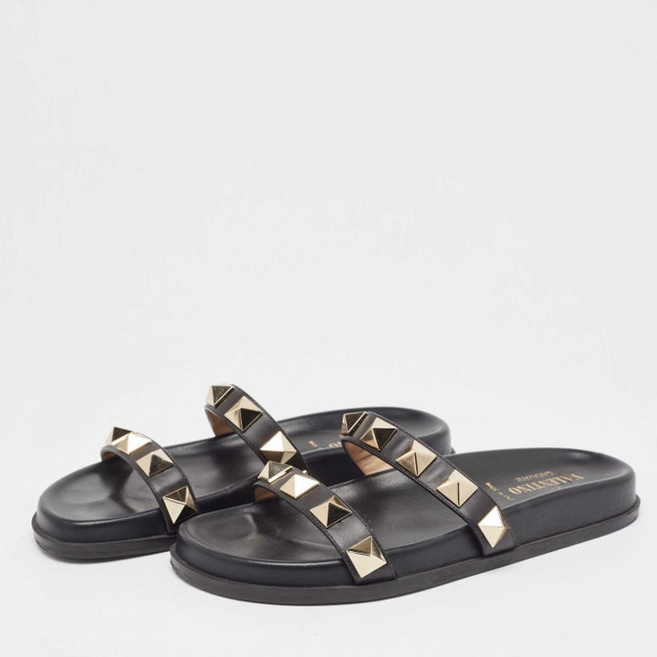 VALENTINO CALFSKIN LEATHER MACRO ROCKSTUD SLIDES