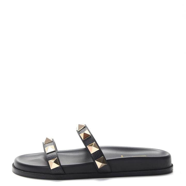 VALENTINO CALFSKIN LEATHER MACRO ROCKSTUD SLIDES