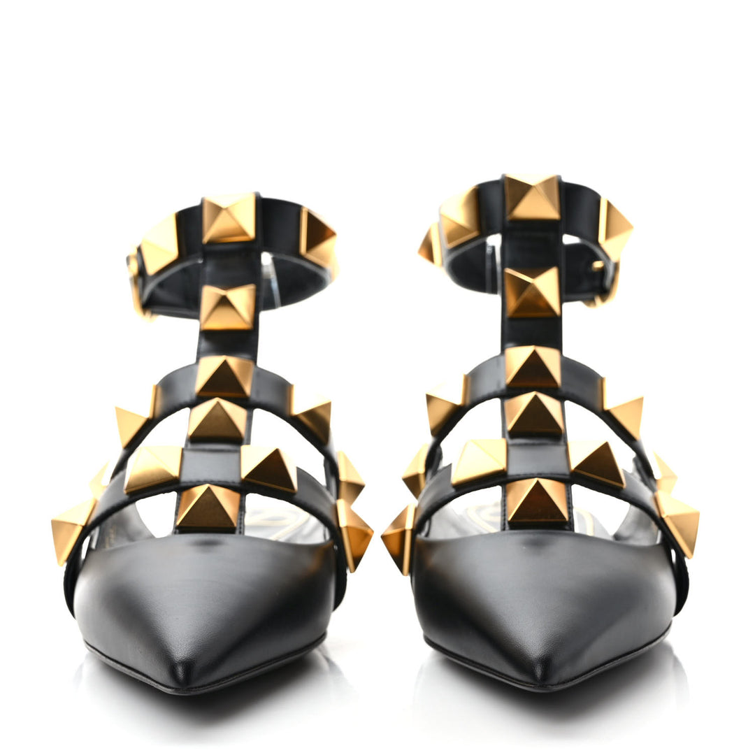 VALENTINO GARAVANI CALFSKIN ROMAN STUD ANKLE STRAP MULES
