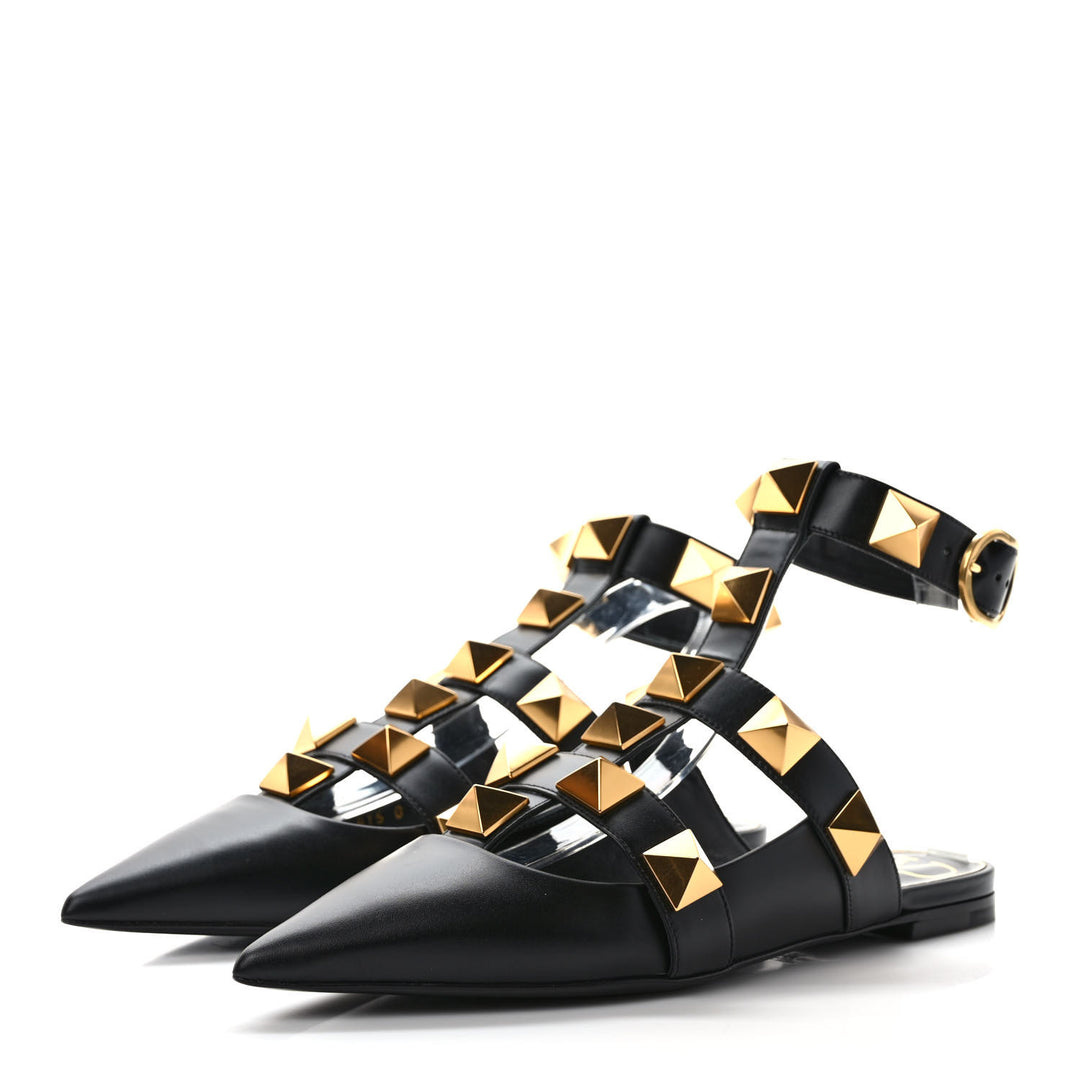 VALENTINO GARAVANI CALFSKIN ROMAN STUD ANKLE STRAP MULES