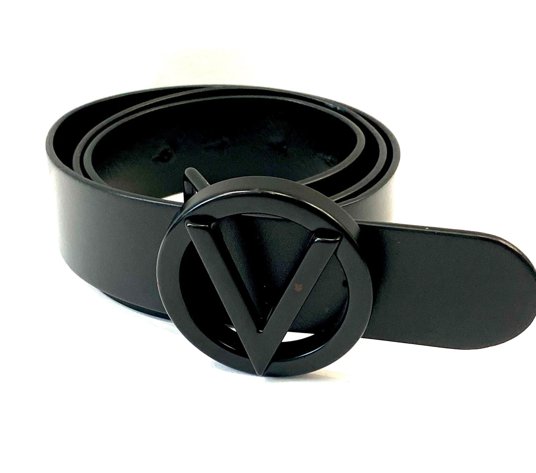 VALENTINO FAUSTA LOGO BUCKLE FAUSTA LEATHER BELT