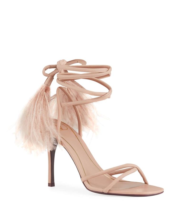 VALENTINO GARAVANI OSTRICH FEATHER ANKLE STRAP STILETTO SANDALS