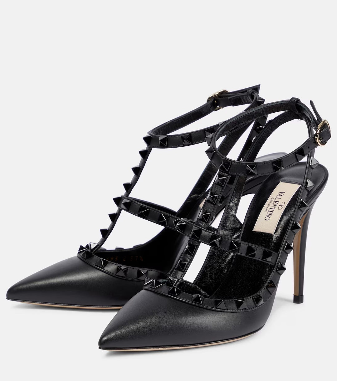 VALENTINO GARAVANI CALFSKIN NAPPA ROCKSTUD ANKLE STRAP 100 PUMPS
