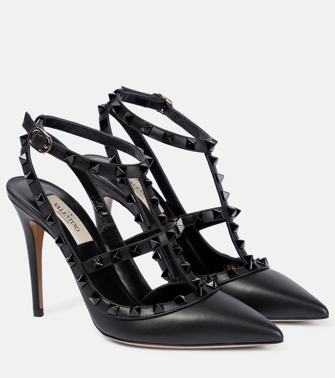 VALENTINO GARAVANI CALFSKIN NAPPA ROCKSTUD ANKLE STRAP 100 PUMPS