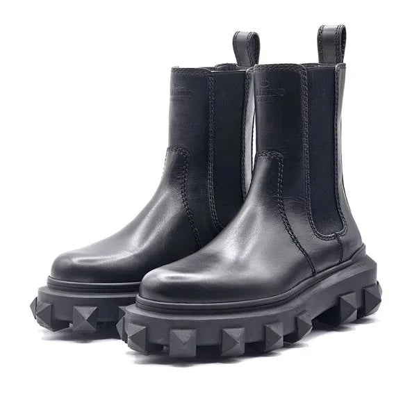 VALENTINO GARAVANI CALFSKIN LEATHER TRACKSTUD BOOTS