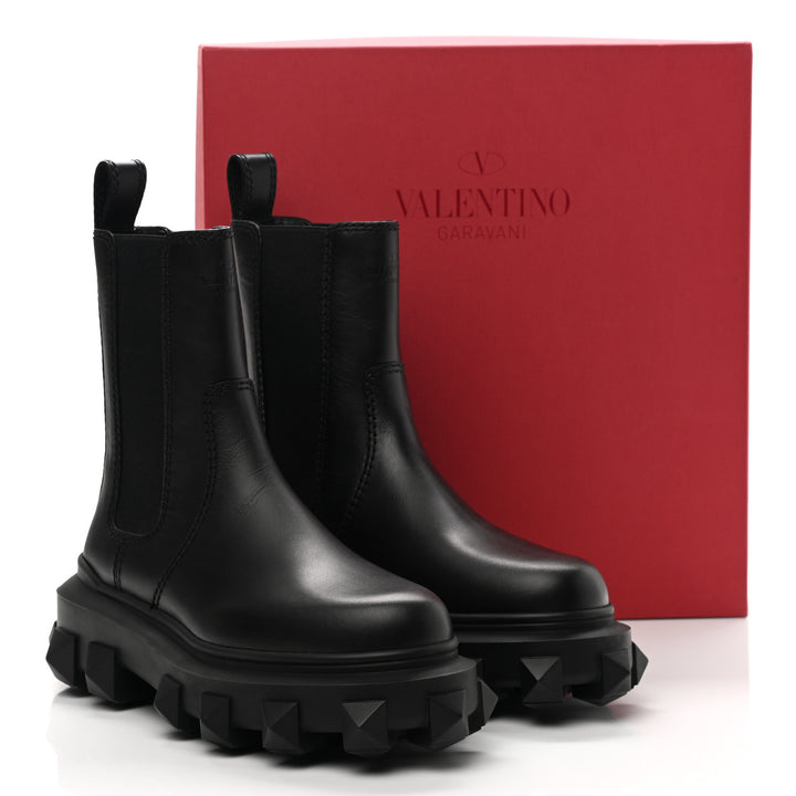 VALENTINO GARAVANI CALFSKIN LEATHER TRACKSTUD BOOTS