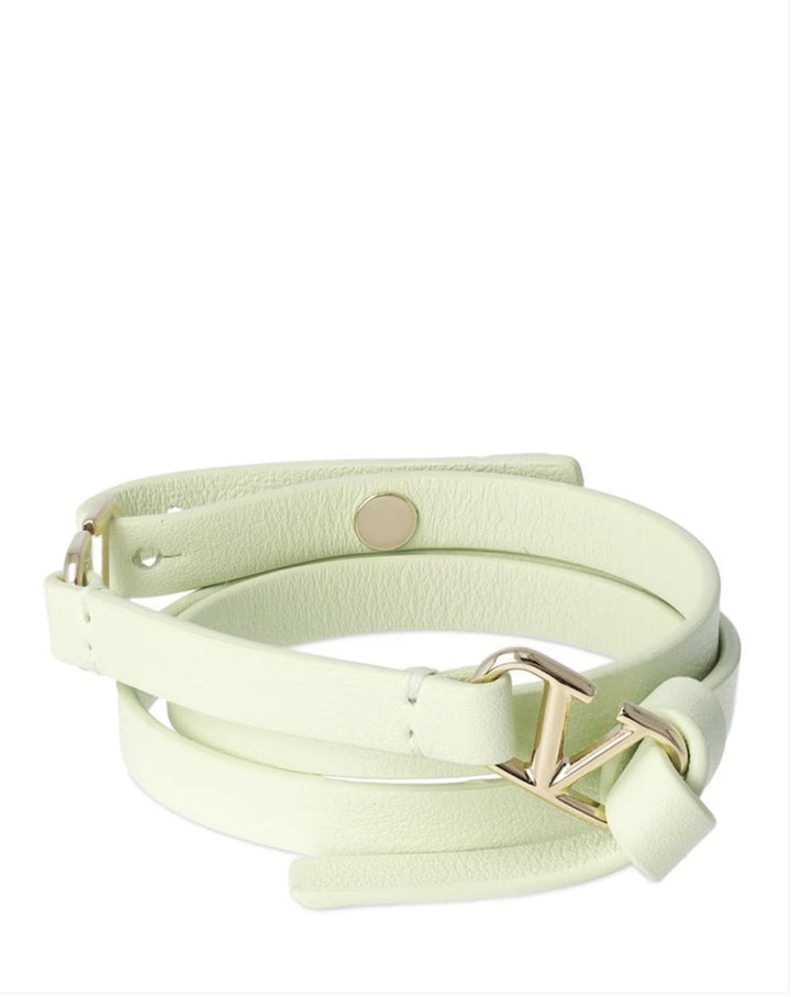 VALENTINO GARAVANI DOUBLE WRAP V LOGO CALFSKIN LEATHER BRACELET
