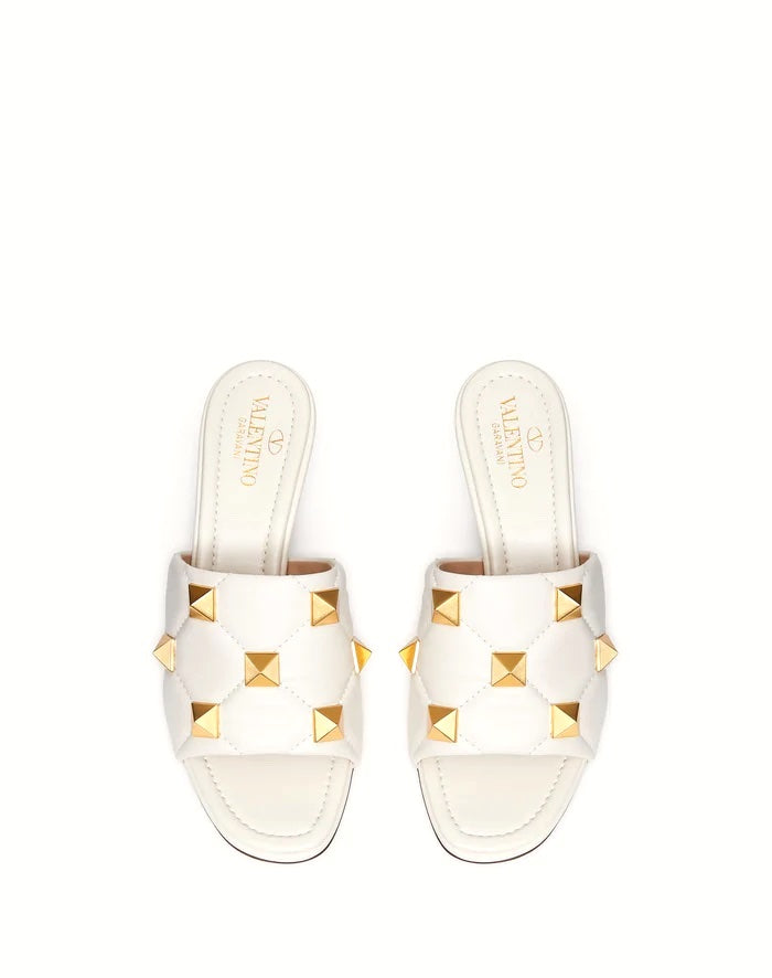 VALENTINO GARAVANI NAPPA QUILTED LEATHER ROMAN STUD MULES