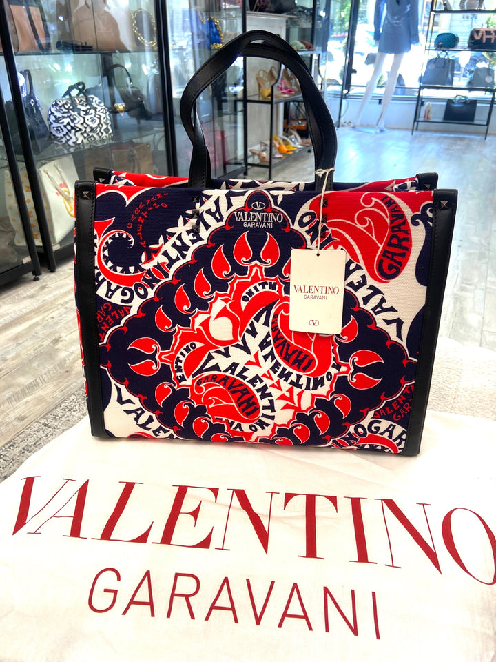 VALENTINO GARAVANI MANIFESTO BANDANA MEDIUM CANVAS SHOPPING TOTE