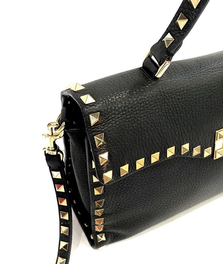 VALENTINO GRAINED CALFSKIN ROCKSTUD TOP HANDLE CROSSBODY BAG