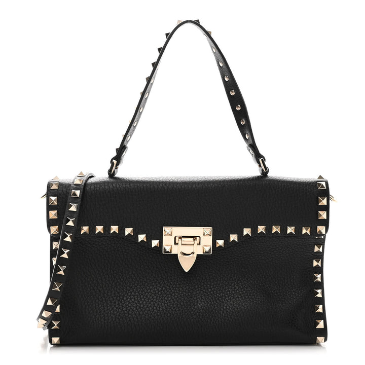 VALENTINO GRAINED CALFSKIN ROCKSTUD TOP HANDLE CROSSBODY BAG