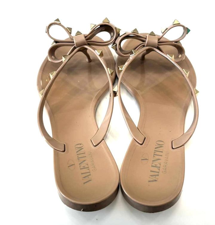VALENTINO ROCKSTUD BOW PVC THONG SANDAL MULES