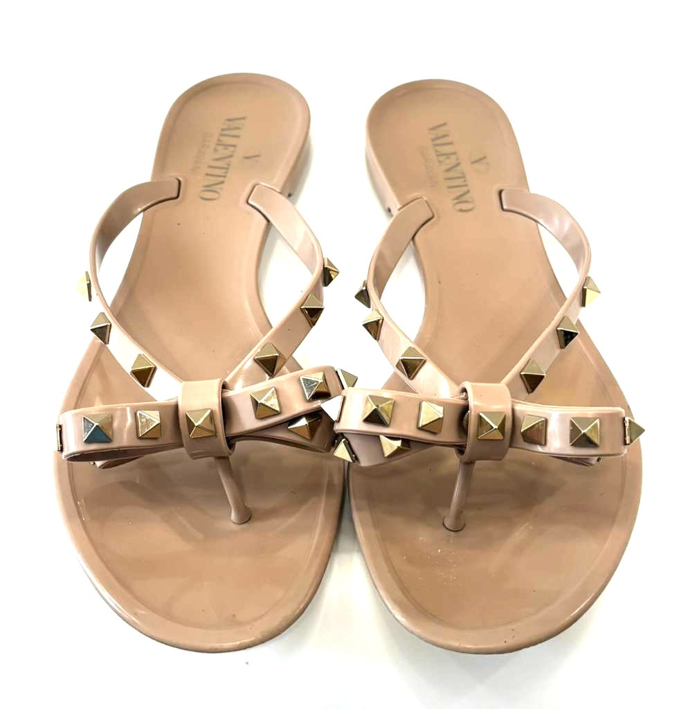 VALENTINO ROCKSTUD BOW PVC THONG SANDAL MULES