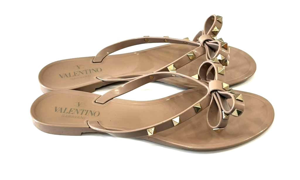VALENTINO ROCKSTUD BOW PVC THONG SANDAL MULES