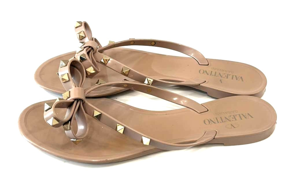 VALENTINO ROCKSTUD BOW PVC THONG SANDAL MULES