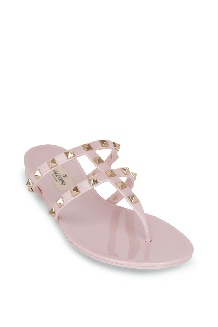 VALENTINO GARAVANI WATER ROSE ROCKSTUD SLIDE SANDALS