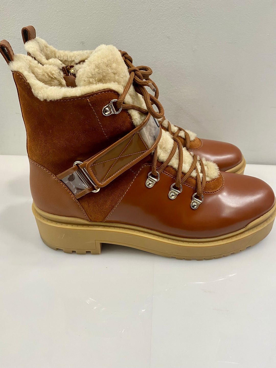 VALENTINO GARAVANI TREKKGIRL SHEARLING LINED LEATHER &amp; SUEDE BOOTS