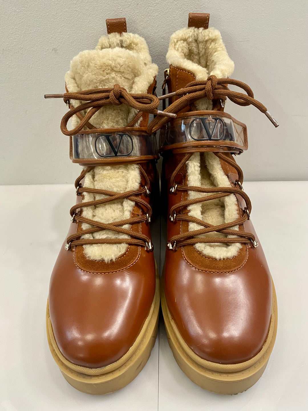 VALENTINO GARAVANI TREKKGIRL SHEARLING LINED LEATHER &amp; SUEDE BOOTS