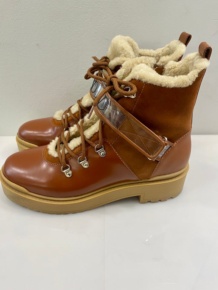 VALENTINO GARAVANI TREKKGIRL SHEARLING LINED LEATHER &amp; SUEDE BOOTS