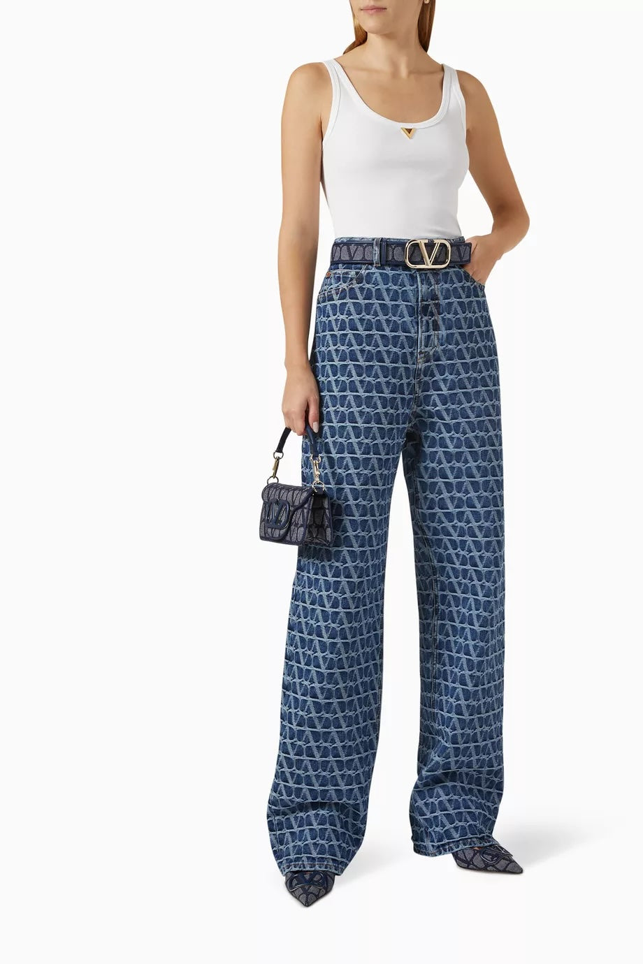 VALENTINO TOILE ICONOGRAPHE MONOGRAM HIGH-RISE JEANS