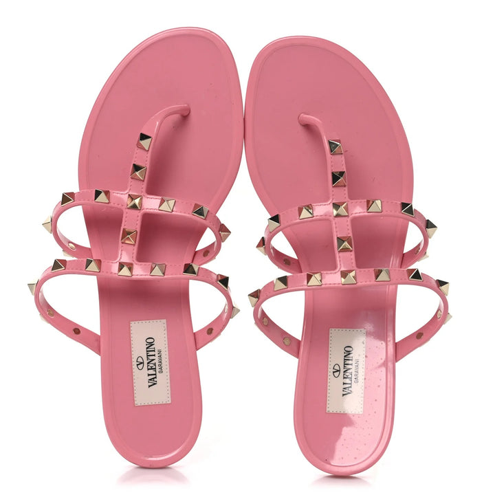 VALENTINO GARAVANI PVC JELLY ROCKSTUD FLAT SLIDE SANDALS