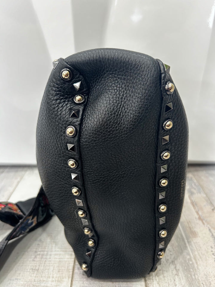 VALENTINO GARAVANI ROCKSTUD NOIR CALFSKIN LEATHER GUITAR HOBO BAG