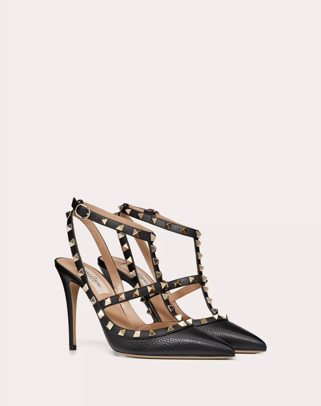 VALENTINO GARAVANI ROCKSTUD GRAINY LEATHER ANKLE STRAP 100 MM PUMP