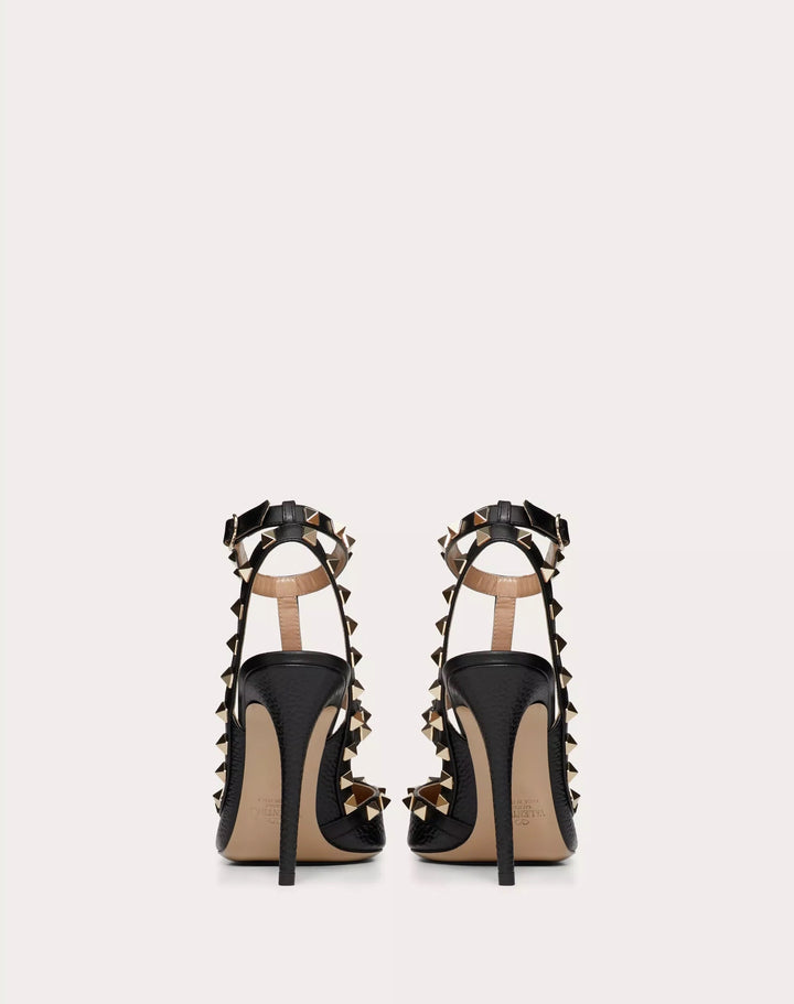 VALENTINO GARAVANI ROCKSTUD GRAINY LEATHER ANKLE STRAP 100 MM PUMP
