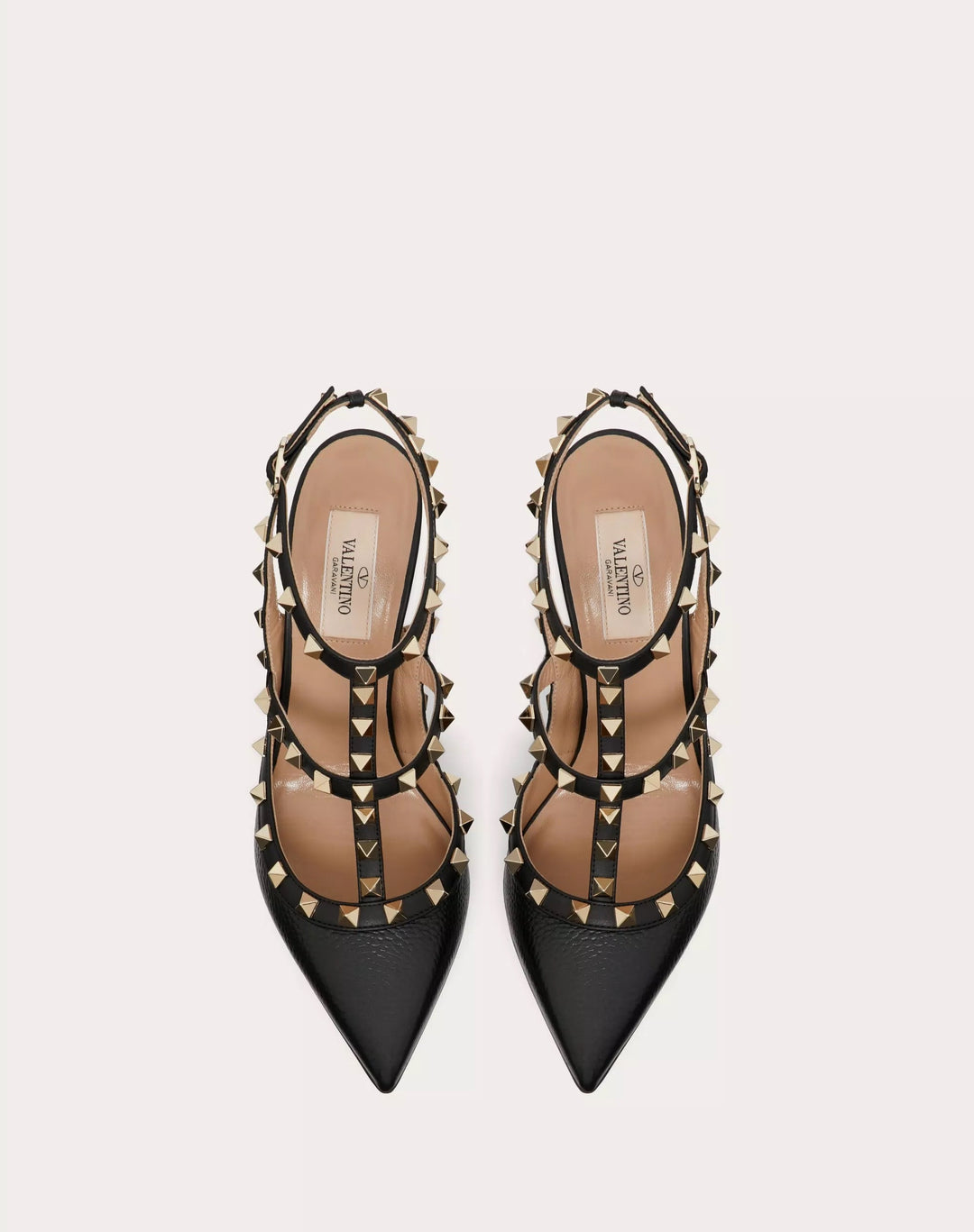 VALENTINO GARAVANI ROCKSTUD GRAINY LEATHER ANKLE STRAP 100 MM PUMP