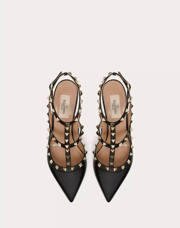 VALENTINO GARAVANI ROCKSTUD GRAINY LEATHER ANKLE STRAP 100 MM PUMP