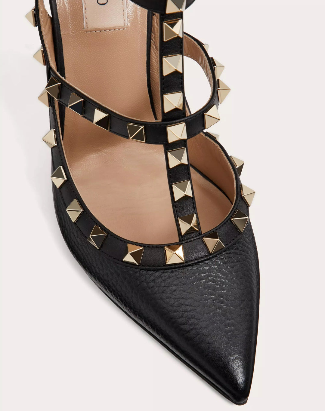 VALENTINO GARAVANI ROCKSTUD GRAINY LEATHER ANKLE STRAP 100 MM PUMP