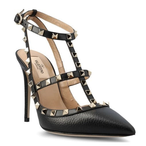 VALENTINO GARAVANI ROCKSTUD GRAINY LEATHER ANKLE STRAP 100 MM PUMP