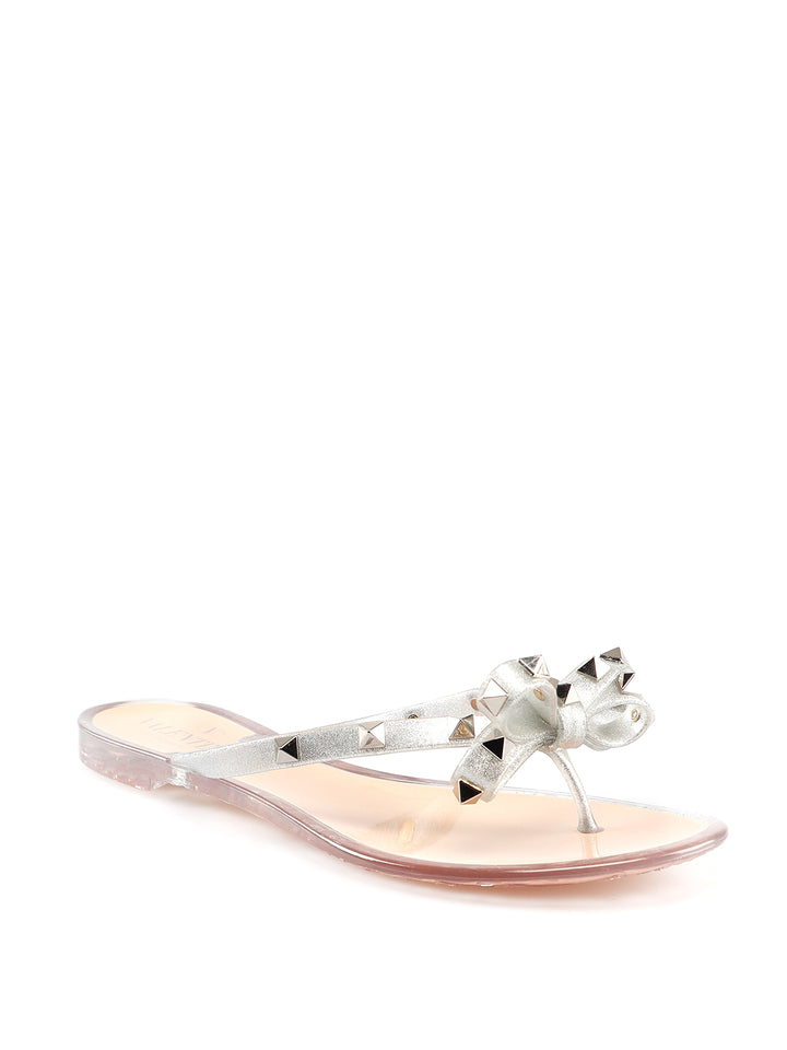 VALENTINO GARAVANI ROCKSTUD JELLY BOW SLIDE SANDALS