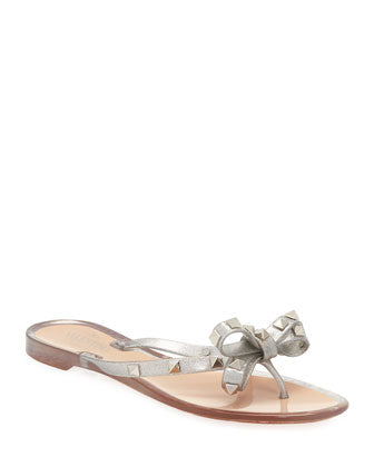 VALENTINO GARAVANI ROCKSTUD JELLY BOW SLIDE SANDALS