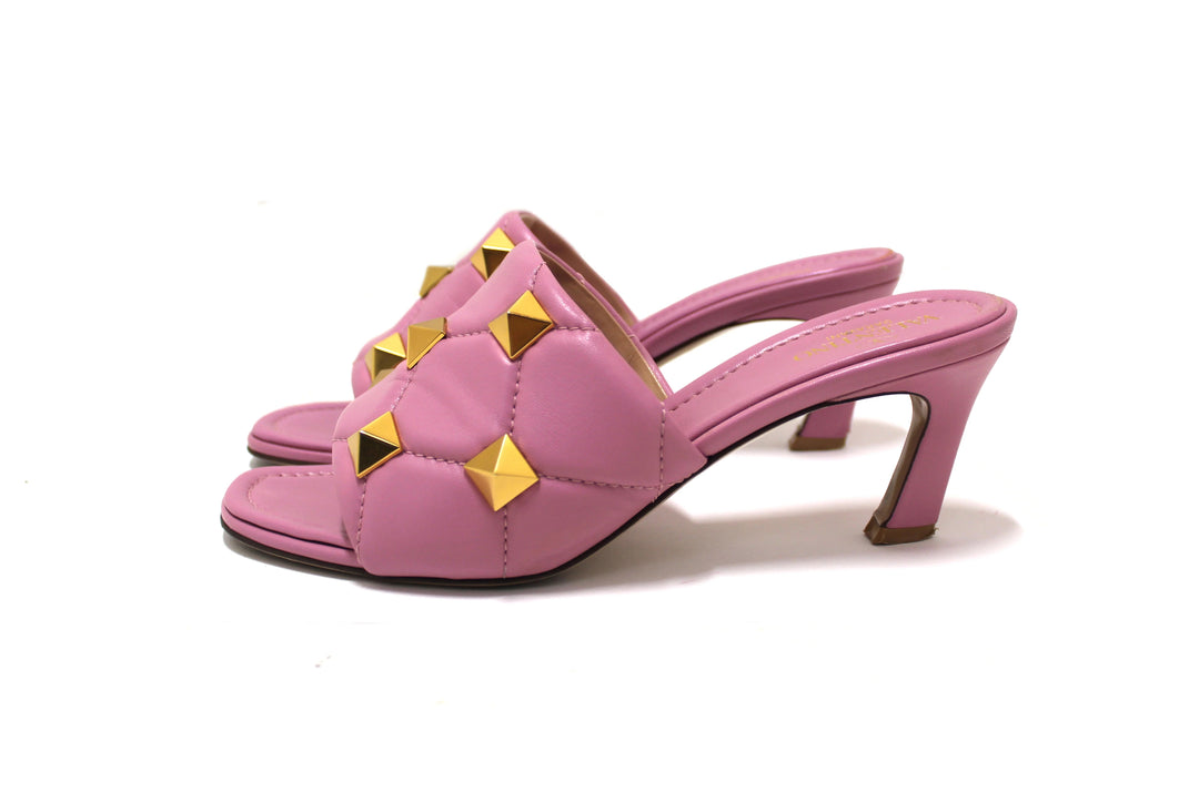 VALENTINO GARAVANI ROCKSTUD ENAMELED NAPPA LEATHER MULES