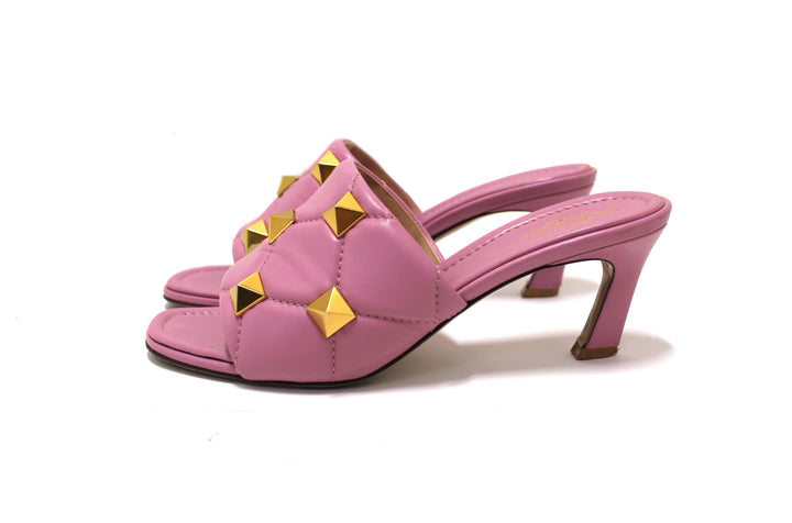 VALENTINO GARAVANI ROCKSTUD ENAMELED NAPPA LEATHER MULES