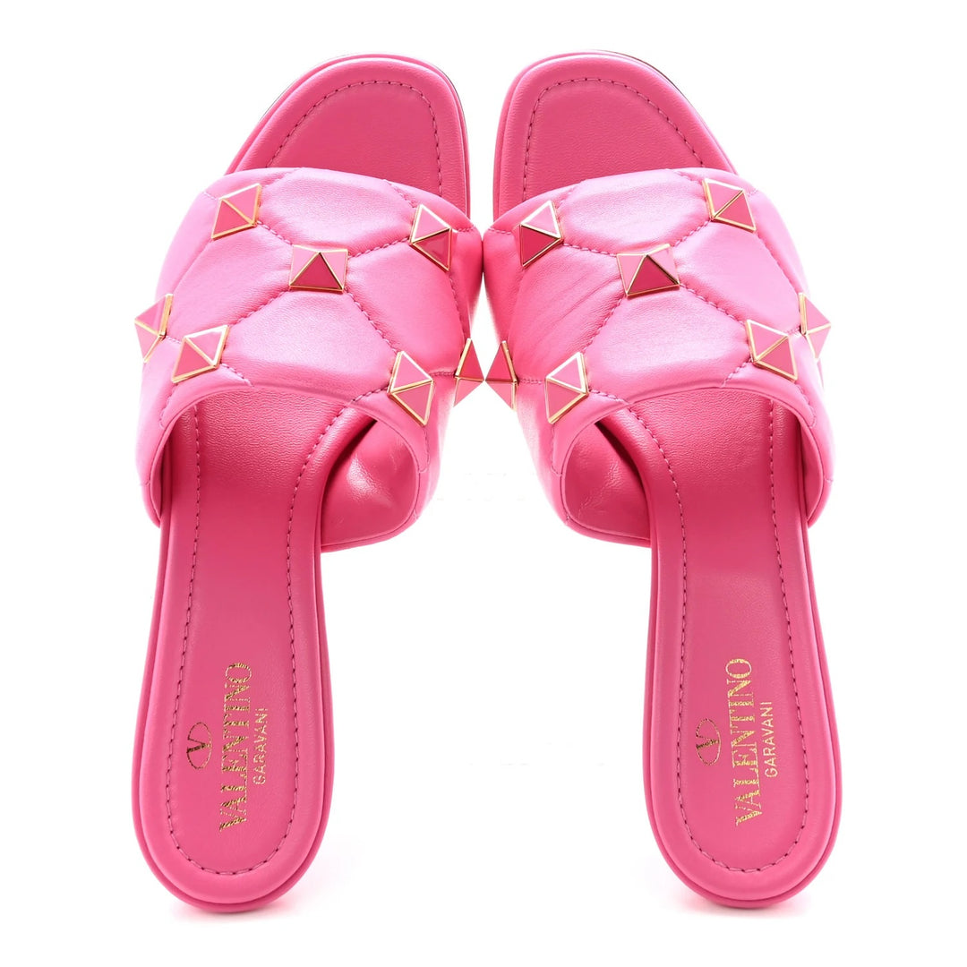 VALENTINO GARAVANI ROCKSTUD ENAMELED NAPPA LEATHER MULES