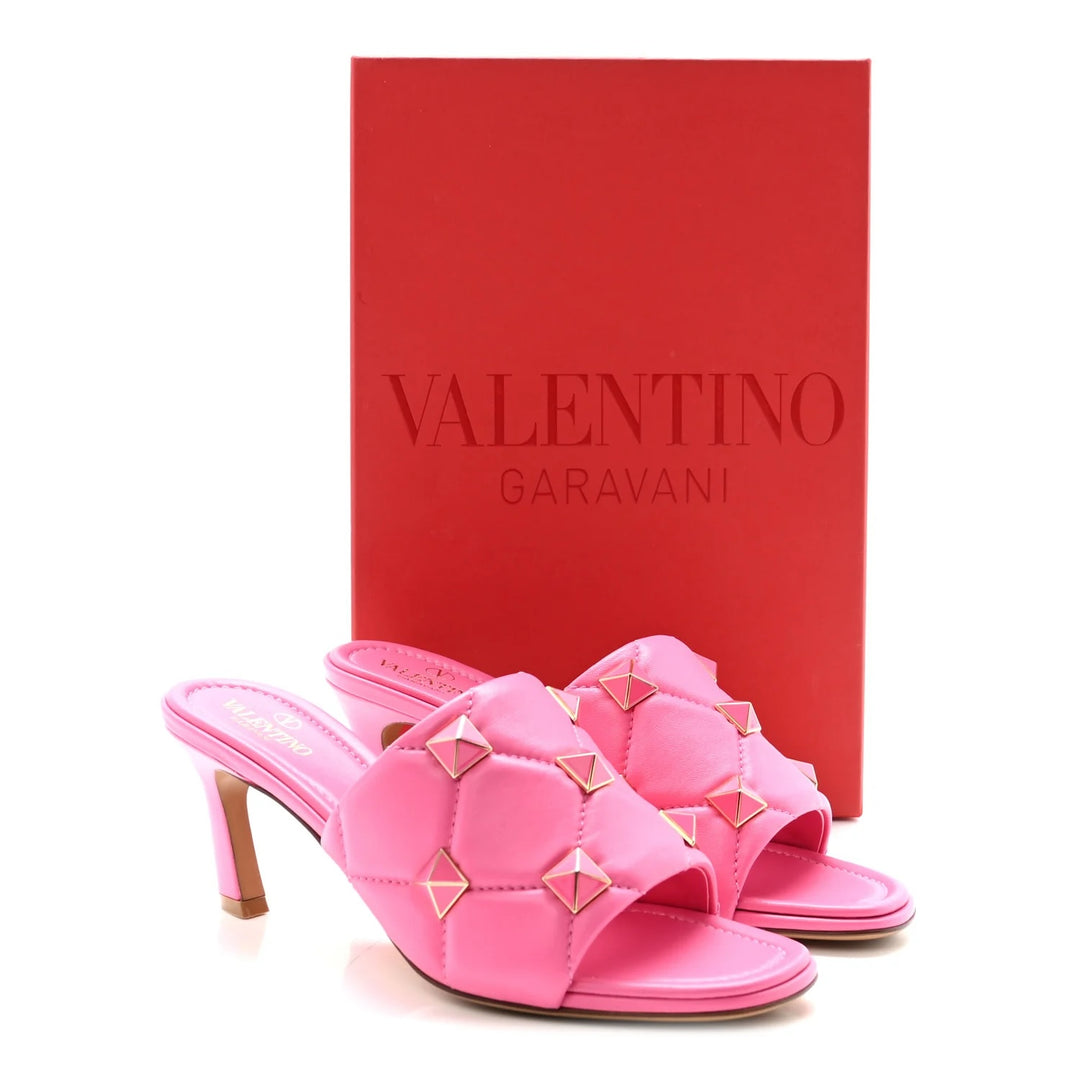 VALENTINO GARAVANI ROCKSTUD ENAMELED NAPPA LEATHER MULES